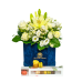Σύνθεση σε Πολύγωνο Βελούδινο Κουτί με Λίλλιουμ, Λευκά Τριαντάφυλλα και Λυσίανθο Συνοδεύεται από Κασετίνα Μακαρούν